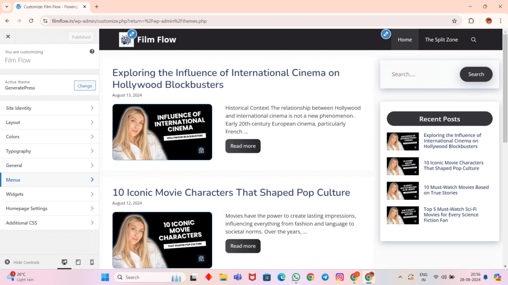 Preview of Customized WordPress Theme on Mobile Device