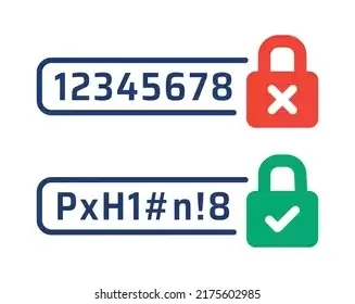 Examples of strong and weak passwords for cybersecurity tips.